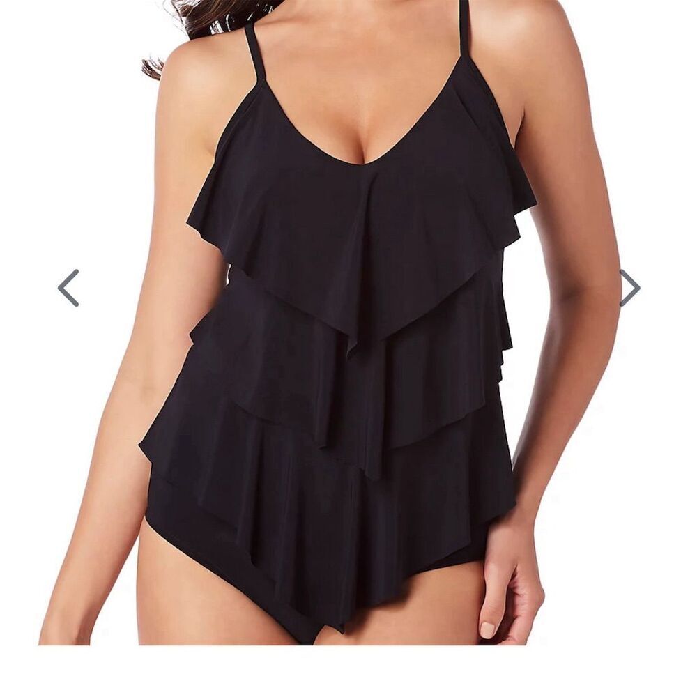 Magicsuit Women's Rita Tiered Ruffle Tankini Top Black Size 16